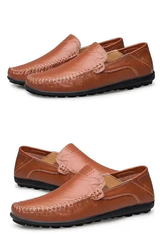 Comfort Men's Casual Loafers Summer Men Shallow Slip on Leather Shoes Soft Bottom Lightweight Driving Shoes for Men Peas Shoes