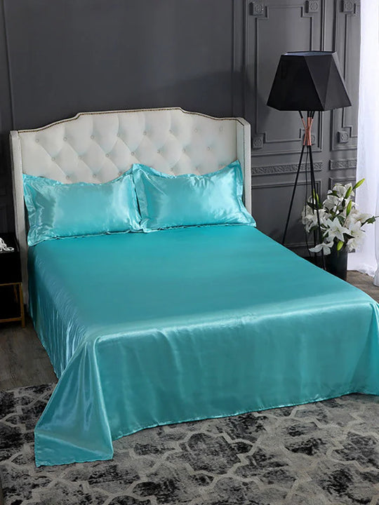 High End Rayon Queen Size Bed Sheet Set Luxury Solid Satin Silky Bedsheet Set High Quality Single Double Sheets No Pillowcase