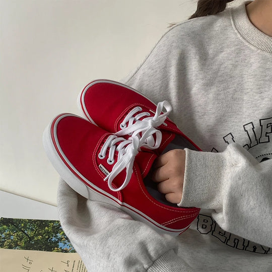 Casual Flats Canvas Sneakers Women Outdoor Solid Color Shallow Sports Shoes Tennis Female Streetwear Lace Up Vulcanize Shoes