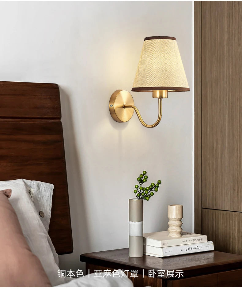 LED Modern Wall Lamp Indoor Lighting Nordic E27 Fabric Retro Wall Lamp Home Bedroom Bedside Hotel Lamp