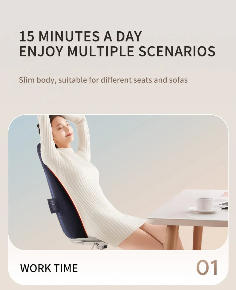 Shiatsu Neck and Back Massager with Heat Full Back Fixed Point Knead Rolling Ultra Slim Massage Cushion for Home Office Seat Use