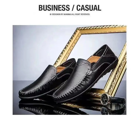 Comfort Men's Casual Loafers Summer Men Shallow Slip on Leather Shoes Soft Bottom Lightweight Driving Shoes for Men Peas Shoes
