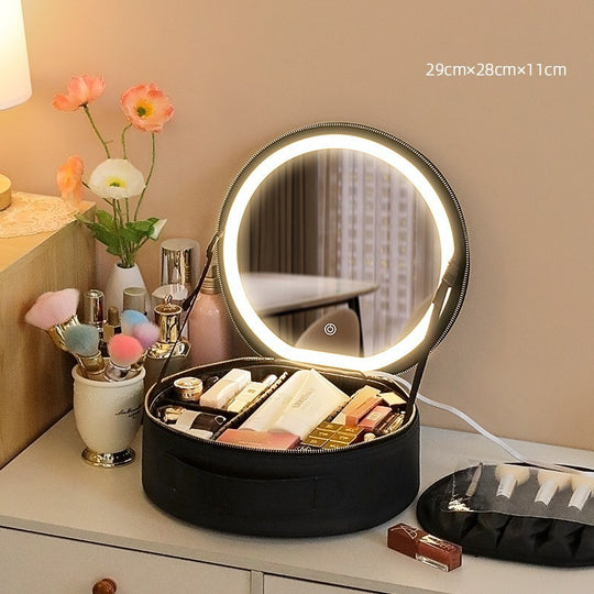 Round Smart LED Makeup Bag with Mirror Lights