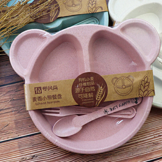 Wheat Split Bear Children's Dinner Plate Set