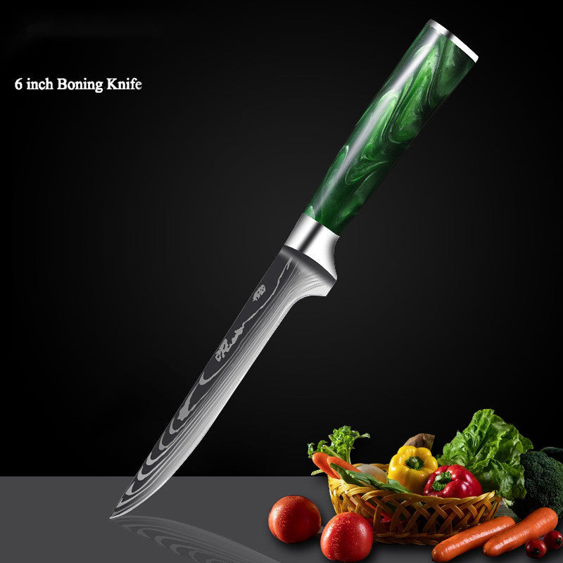 Green Resin Handle Damascus Laser Grain Knife