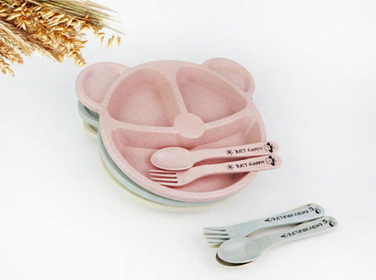 Wheat Split Bear Children's Dinner Plate Set
