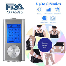Load image into Gallery viewer, TENS EMS Unit 8 Modes Digital Palm Device Best Pain Relief Machine for Neck Back Lumbar Muscle Stimulator Therapy Body Massager
