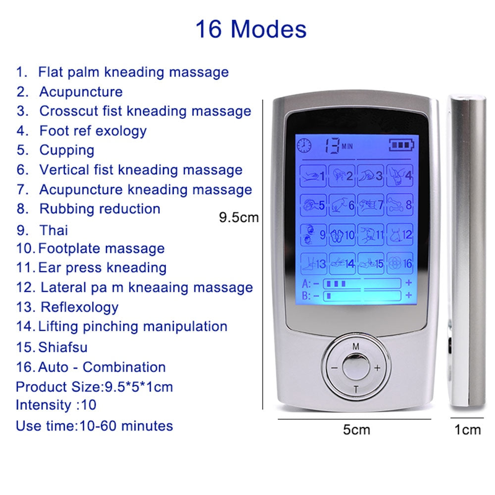 Rechargeable 16 Modes Electronic Pulse Massager EMS TENS Unit Muscle Stimulator Pain Relief Therapy with 12pcs Electrode Pads - Jscomfortzstore