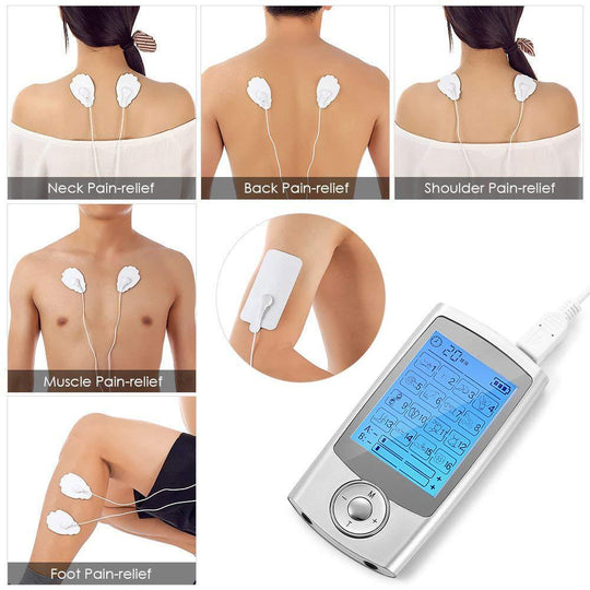 Rechargeable 16 Modes Electronic Pulse Massager EMS TENS Unit Muscle Stimulator Pain Relief Therapy with 12pcs Electrode Pads - Jscomfortzstore