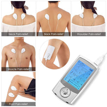 Load image into Gallery viewer, Rechargeable 16 Modes Electronic Pulse Massager EMS TENS Unit Muscle Stimulator Pain Relief Therapy with 12pcs Electrode Pads
