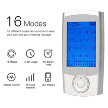 Load image into Gallery viewer, Rechargeable 16 Modes Electronic Pulse Massager EMS TENS Unit Muscle Stimulator Pain Relief Therapy with 12pcs Electrode Pads
