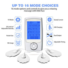 Load image into Gallery viewer, Rechargeable 16 Modes Electronic Pulse Massager EMS TENS Unit Muscle Stimulator Pain Relief Therapy with 12pcs Electrode Pads
