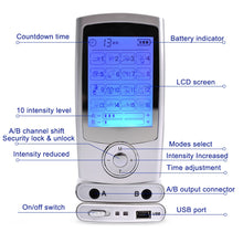 Load image into Gallery viewer, Rechargeable 16 Modes Electronic Pulse Massager EMS TENS Unit Muscle Stimulator Pain Relief Therapy with 12pcs Electrode Pads
