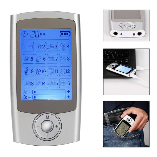 Rechargeable 16 Modes Electronic Pulse Massager EMS TENS Unit Muscle Stimulator Pain Relief Therapy with 12pcs Electrode Pads - Jscomfortzstore